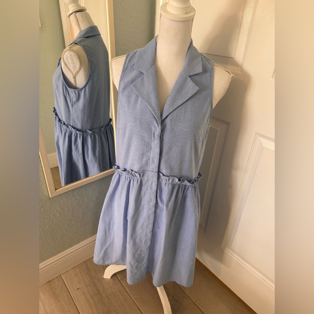 Tuckernuck Oxford Blue Sleeveless Royal Shirt Dress sz M - Picture 11 of 16